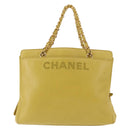 CHANEL Chain Hand Bag Caviar Skin Yellow Gold CC Auth BA6862-13
