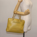 CHANEL Chain Hand Bag Caviar Skin Yellow Gold CC Auth BA6862-24