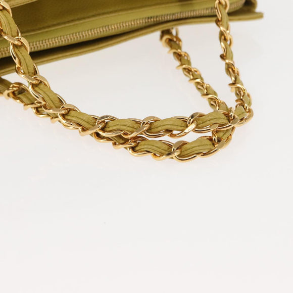 CHANEL Chain Hand Bag Caviar Skin Yellow Gold CC Auth BA6862