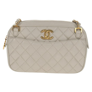 CHANEL Matelasse Chain Shoulder Bag Leather White CC Auth BA6864A - 0