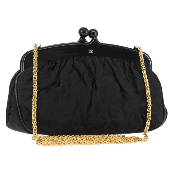 CHANEL Matelasse Chain Shoulder Bag Satin Black Gold CC Auth BA6866