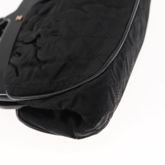 CHANEL Matelasse Chain Shoulder Bag Satin Black Gold CC Auth BA6866