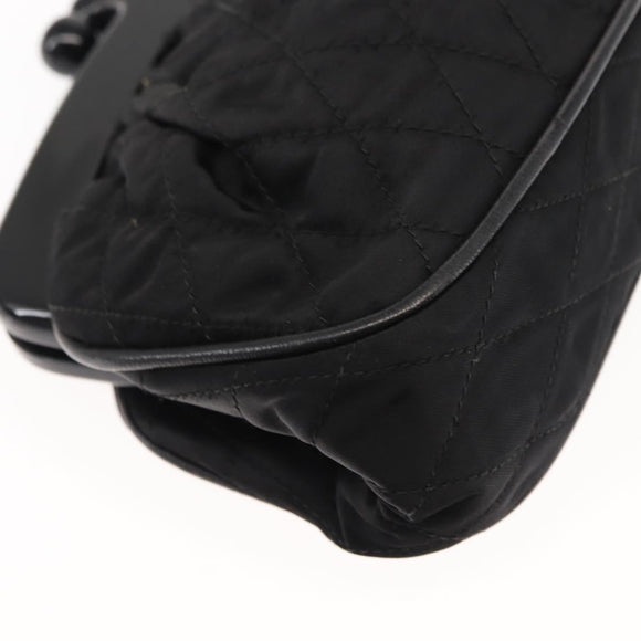 CHANEL Matelasse Chain Shoulder Bag Satin Black Gold CC Auth BA6866