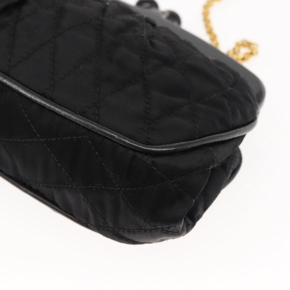 CHANEL Matelasse Chain Shoulder Bag Satin Black Gold CC Auth BA6866