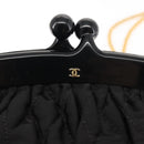 CHANEL Matelasse Chain Shoulder Bag Satin Black Gold CC Auth BA6866-14