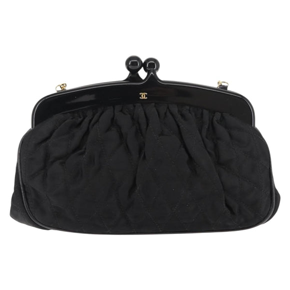 CHANEL Matelasse Chain Shoulder Bag Satin Black Gold CC Auth BA6866
