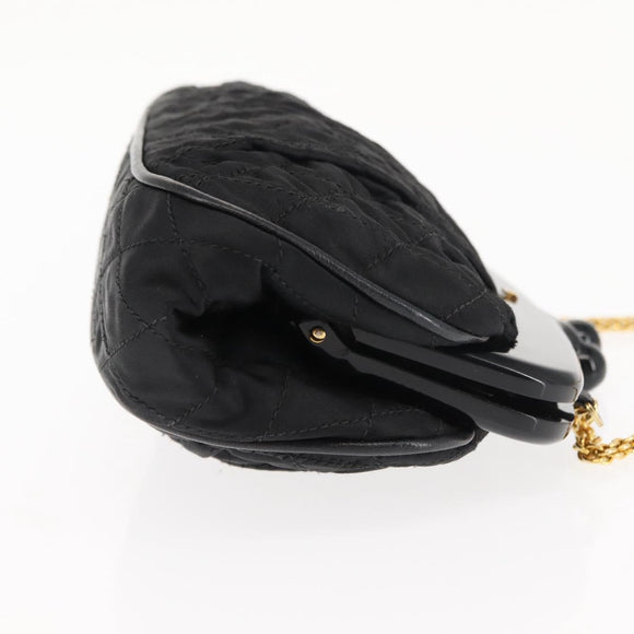CHANEL Matelasse Chain Shoulder Bag Satin Black Gold CC Auth BA6866