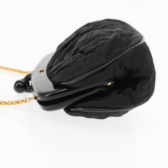 CHANEL Matelasse Chain Shoulder Bag Satin Black Gold CC Auth BA6866