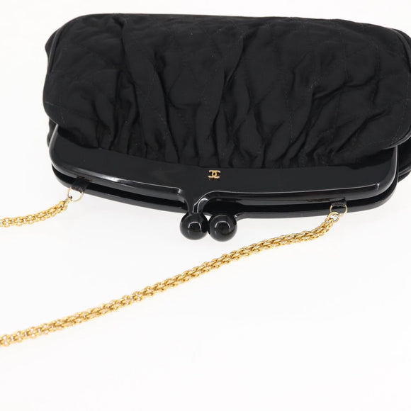 CHANEL Matelasse Chain Shoulder Bag Satin Black Gold CC Auth BA6866