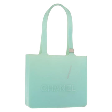 CHANEL Tote Bag rubber Turquoise Blue CC Auth BA6869