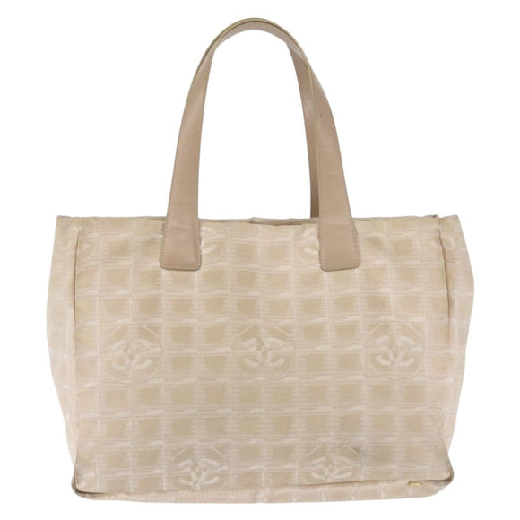 CHANEL New Travel Line Tote Bag Nylon Beige Gold CC Auth BA6872