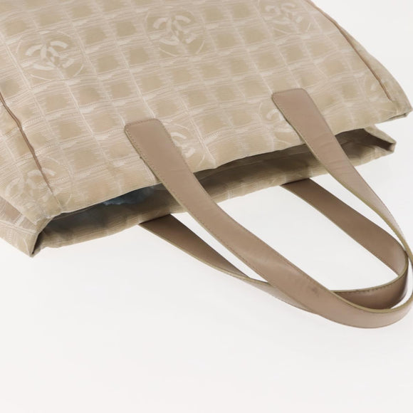 CHANEL New Travel Line Tote Bag Nylon Beige Gold CC Auth BA6872