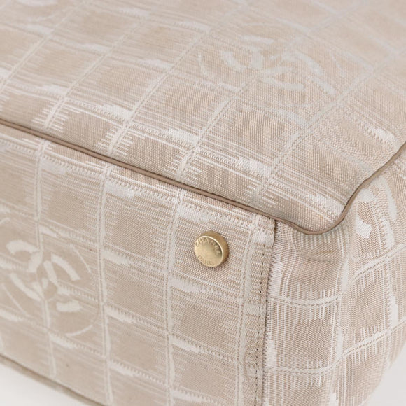 CHANEL New Travel Line Tote Bag Nylon Beige Gold CC Auth BA6873
