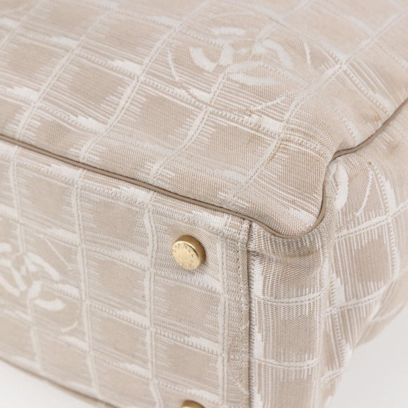 CHANEL New Travel Line Tote Bag Nylon Beige Gold CC Auth BA6873