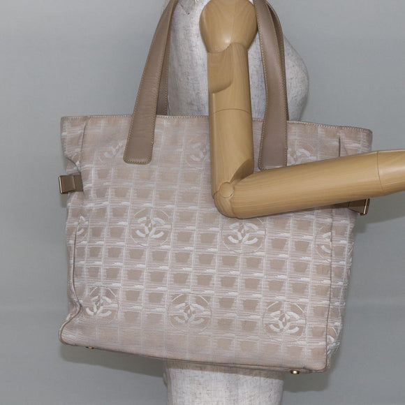 CHANEL New Travel Line Tote Bag Nylon Beige Gold CC Auth BA6873