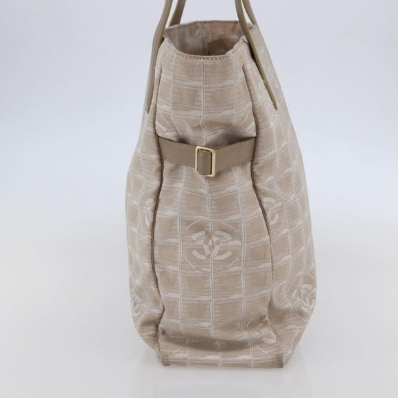 CHANEL New Travel Line Tote Bag Nylon Beige Gold CC Auth BA6873