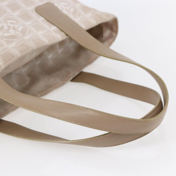 CHANEL New Travel Line Tote Bag Nylon Beige Gold CC Auth BA6873