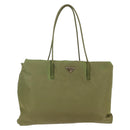 PRADA Tote Bag Nylon Khaki Silver Auth BA6878-1