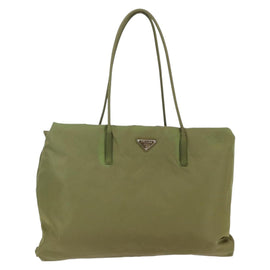 PRADA Tote Bag Nylon Khaki Silver Auth BA6878