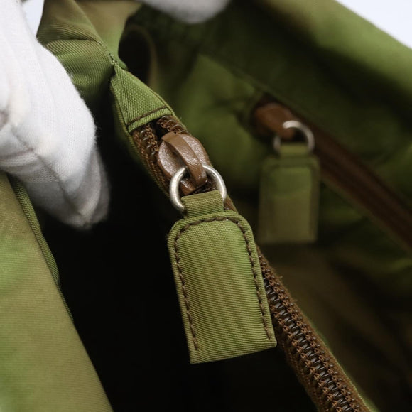 PRADA Tote Bag Nylon Khaki Silver Auth BA6878