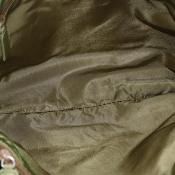 PRADA Tote Bag Nylon Khaki Silver Auth BA6878