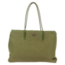 PRADA Tote Bag Nylon Khaki Silver Auth BA6878-13