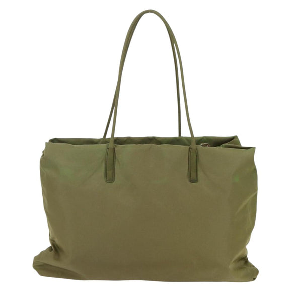 PRADA Tote Bag Nylon Khaki Silver Auth BA6878
