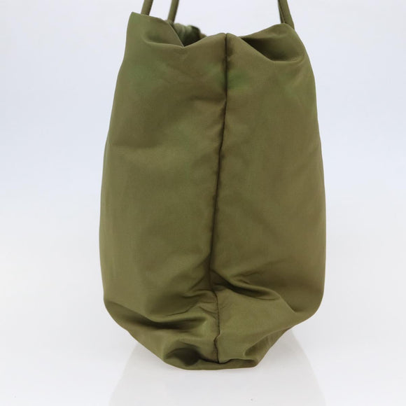 PRADA Tote Bag Nylon Khaki Silver Auth BA6878
