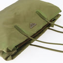 PRADA Tote Bag Nylon Khaki Silver Auth BA6878-6