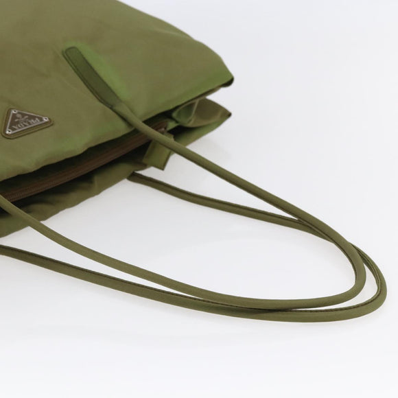 PRADA Tote Bag Nylon Khaki Silver Auth BA6878