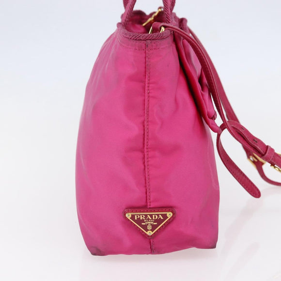 PRADA Hand Bag Nylon 2way Pink Gold Auth BA6879