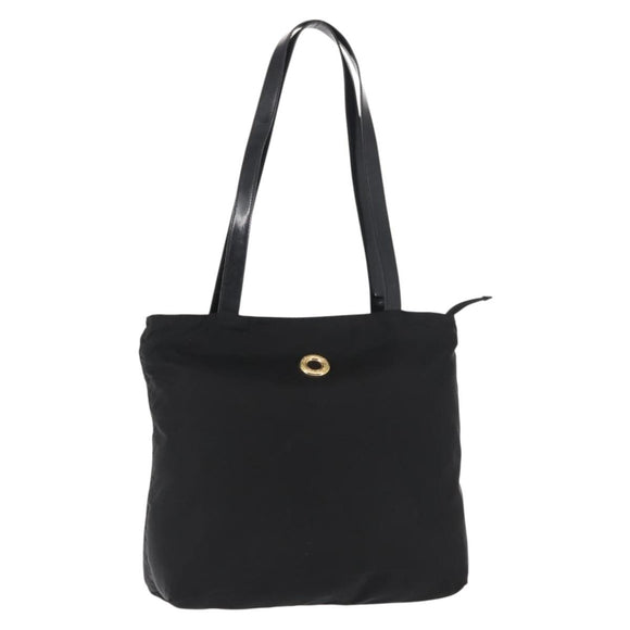CELINE Tote Bag Nylon Enamel 2way Black Gold Auth BA6881