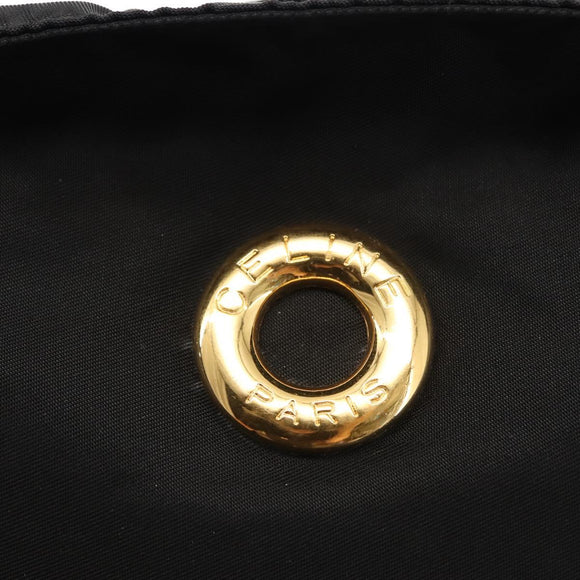 CELINE Tote Bag Nylon Enamel 2way Black Gold Auth BA6881