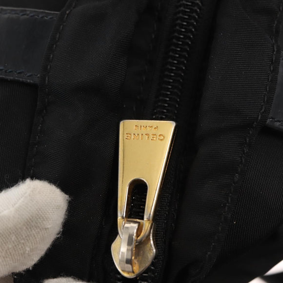 CELINE Tote Bag Nylon Enamel 2way Black Gold Auth BA6881