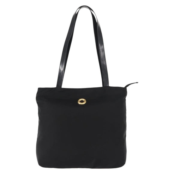 CELINE Tote Bag Nylon Enamel 2way Black Gold Auth BA6881