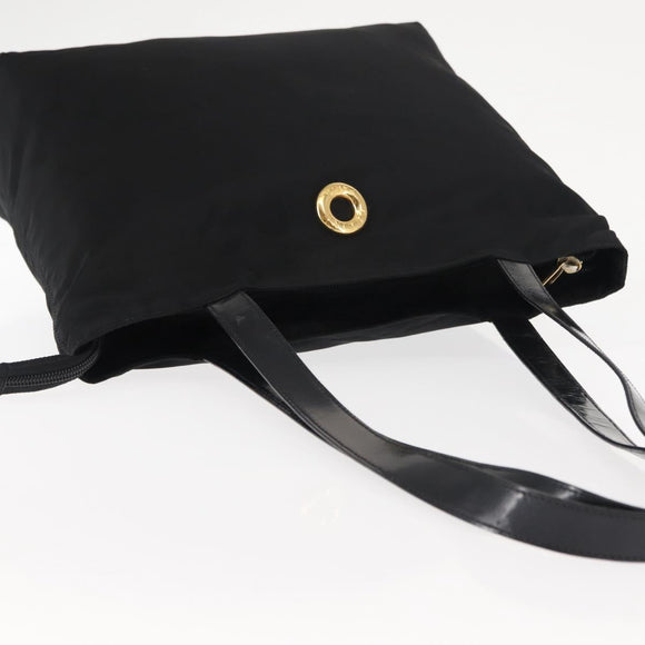 CELINE Tote Bag Nylon Enamel 2way Black Gold Auth BA6881