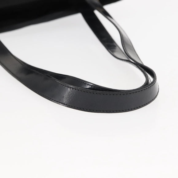 CELINE Tote Bag Nylon Enamel 2way Black Gold Auth BA6881