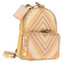 VALENTINO Studs Backpack Nylon Leather Beige Orange Auth BA6887-1