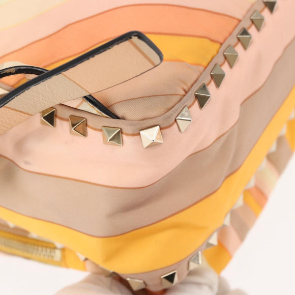 VALENTINO Studs Backpack Nylon Leather Beige Orange Auth BA6887