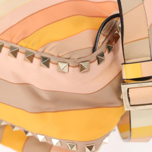 VALENTINO Studs Backpack Nylon Leather Beige Orange Auth BA6887