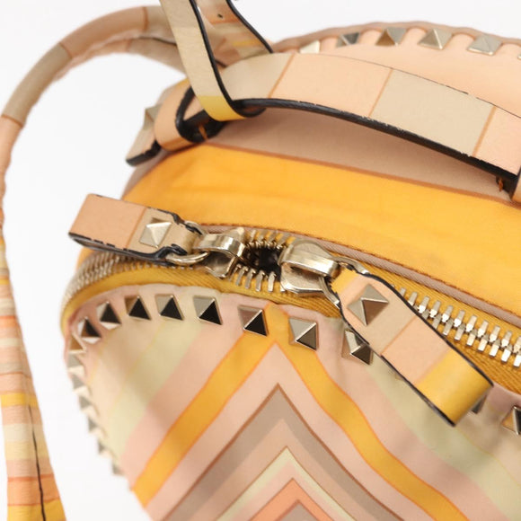 VALENTINO Studs Backpack Nylon Leather Beige Orange Auth BA6887