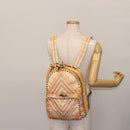 VALENTINO Studs Backpack Nylon Leather Beige Orange Auth BA6887-27