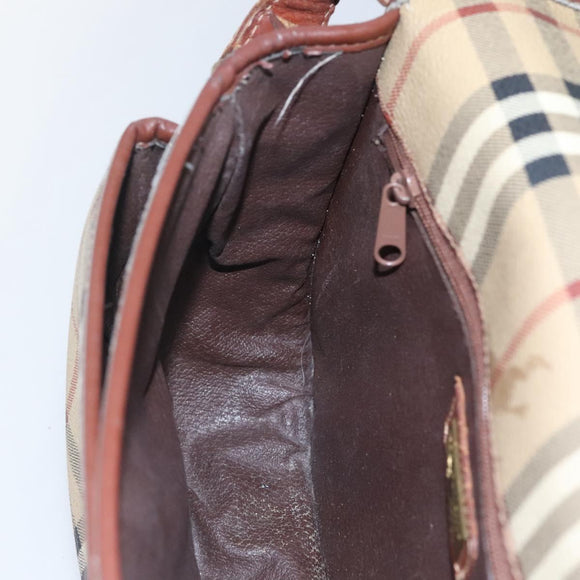 Burberrys Nova Check Shoulder Bag PVC Beige Brown gold Auth BA689