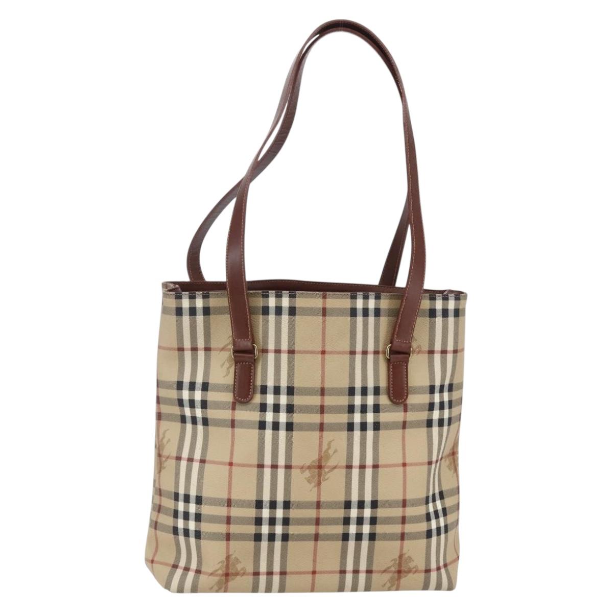BURBERRY Nova Check Tote Bag PVC Leather Brown Beige Auth BA6892