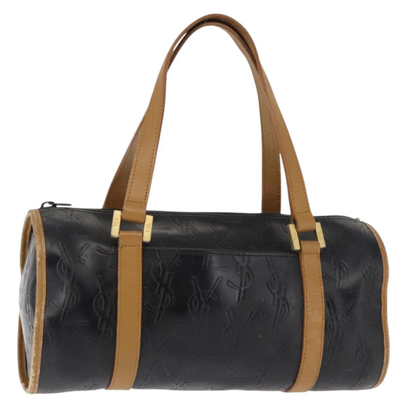 SAINT LAURENT Hand Bag Leather Black Auth BA6894