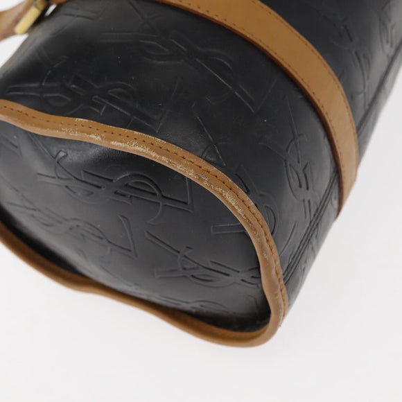 SAINT LAURENT Hand Bag Leather Black Auth BA6894