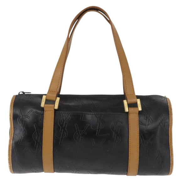 SAINT LAURENT Hand Bag Leather Black Auth BA6894