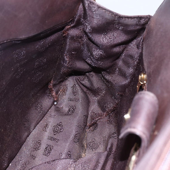 LOEWE Anagram Hand Bag Leather Brown Auth BA6903