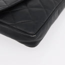 CHANEL Matelasse Waist Bag Lamb Skin Black Gold CC Auth BA6907-9
