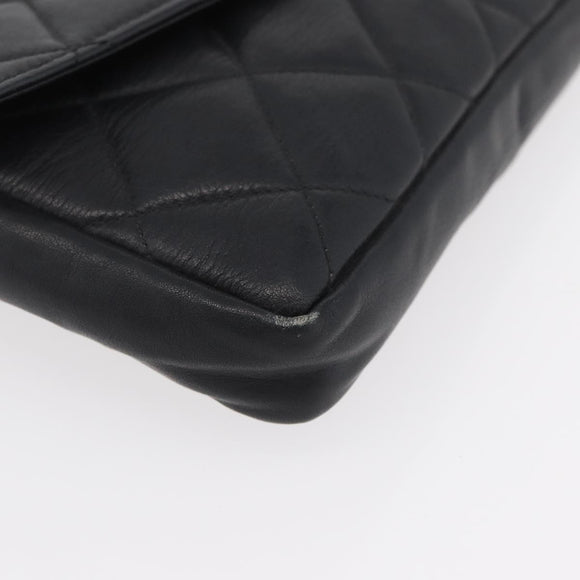 CHANEL Matelasse Waist Bag Lamb Skin Black Gold CC Auth BA6907